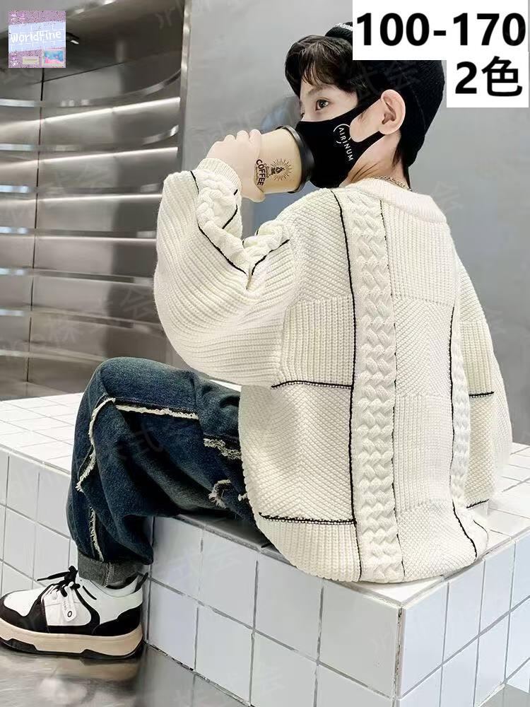 Rakuten - ニットセーター キッズ 子供服 裏起毛 厚手 トップス セーター ニット カジュアル 男の子 セーターキッズ おしゃれニット おしゃれセーター 丸首セーター あったかい シンプル 冬 冬服 ゆったり 可愛い 丸首 長袖 裏起毛あり 裏起毛なし 選択可 KUGA194（2色100-170）