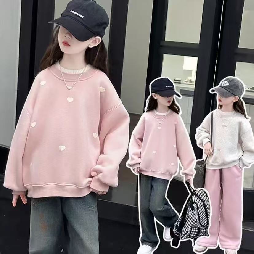 トレーナー キッズ 裏起毛 厚手 子供服 トップス カジュアル ハート柄 丸首 女の子...