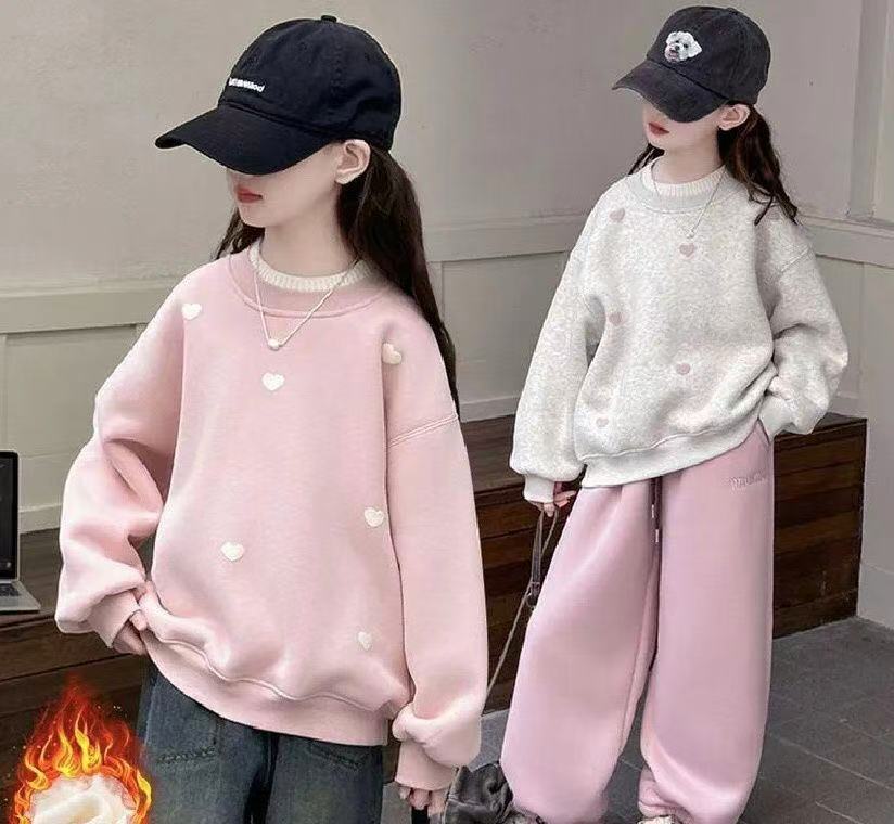 トレーナー キッズ 裏起毛 厚手 子供服 トップス カジュアル ハート柄 丸首 女の子...
