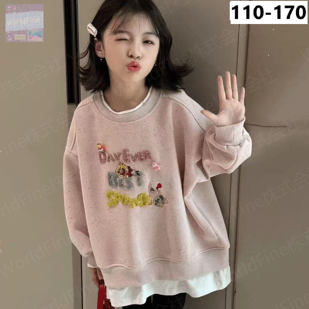 Rakuten - 子供服 女の子 トレーナー キッズ 子供 ジュニア トップス スウェット 重ね着風 フェイクレイヤード 英字 イラスト 春 秋 カジュアル ピンク かわいい おしゃれ 柔らかい 通学 レイヤード風トレーナー 160センチトレーナー 110 120 130 140 150 160 170 KUHA007(110-170)