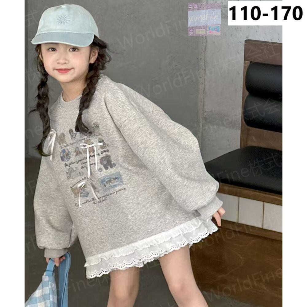 Rakuten - 子供服 女の子 トレーナー キッズ 子供 ジュニア トップス 春 秋 リボン レース 裾レース切り替え リボン グレー カジュアル おしゃれ かわいい 大きめ 通学 お出かけ キッズトレーナー 裾レーストップス 170センチ長袖 110 120 130 140 150 160 170 KUHA009(110-170)