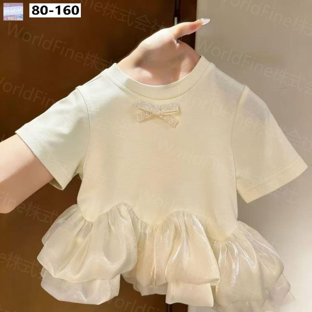女の子 半袖Tシャツ キッズ リボン チュール裾 トップス 子供服 春 夏 小学生 おしゃれ 可愛い 韓国風 カジュアル 普段着 通学 お出かけ KUHA065(80-160）