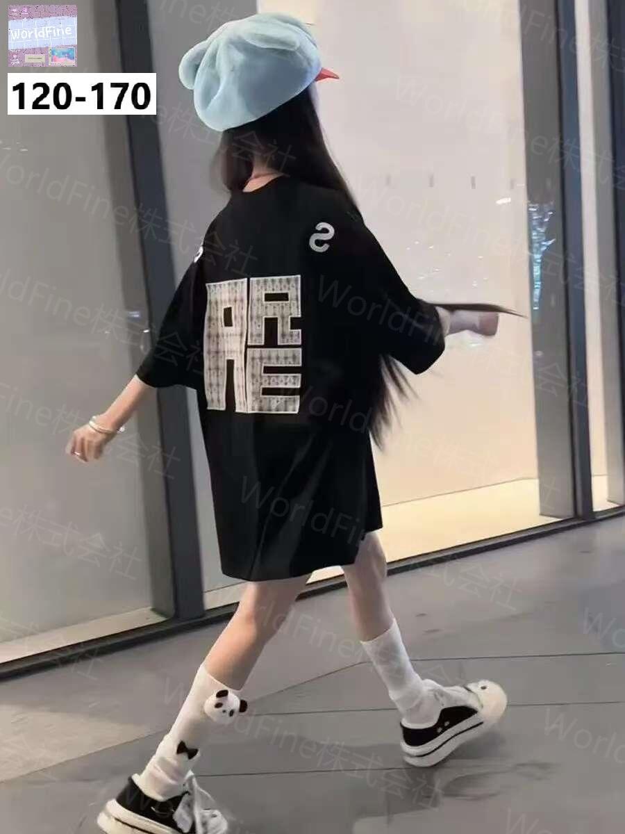Rakuten - 子供服 女の子 半袖 Tシャツ ブラック ビッグプリント ロング ゆったり カジュアル おしゃれ お出かけ 可愛い キッズファッションアル 夏服 かわいい おしゃれ 韓国子供服 春 夏 ガールズ 小学生 幼稚園 普段着 通学 通園 KUHA081(120-170）