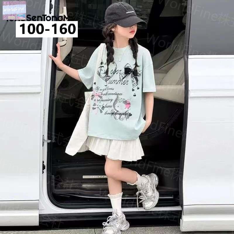 Rakuten - 女の子 半袖Tシャツ キッズ プリント 英文字 トップス 子供服 夏 リボン 小学生 おしゃれ 可愛い 韓国風 カジュアル 普段着 通学 お出かけ KUHA095(3色100-150）