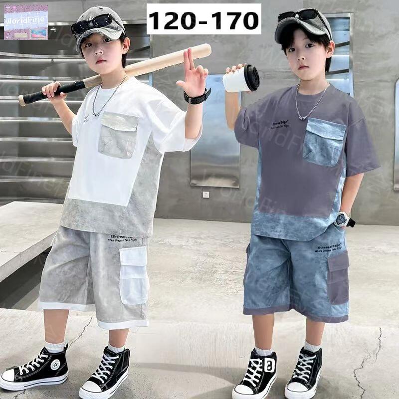 キッズ 男の子 セットアップ 上下セット 半袖Tシャツ+ハーフパンツ 韓国子供服風 可愛い ストリート系 カジュアル 夏用 通園 通学 KSHA048(2色120-170）