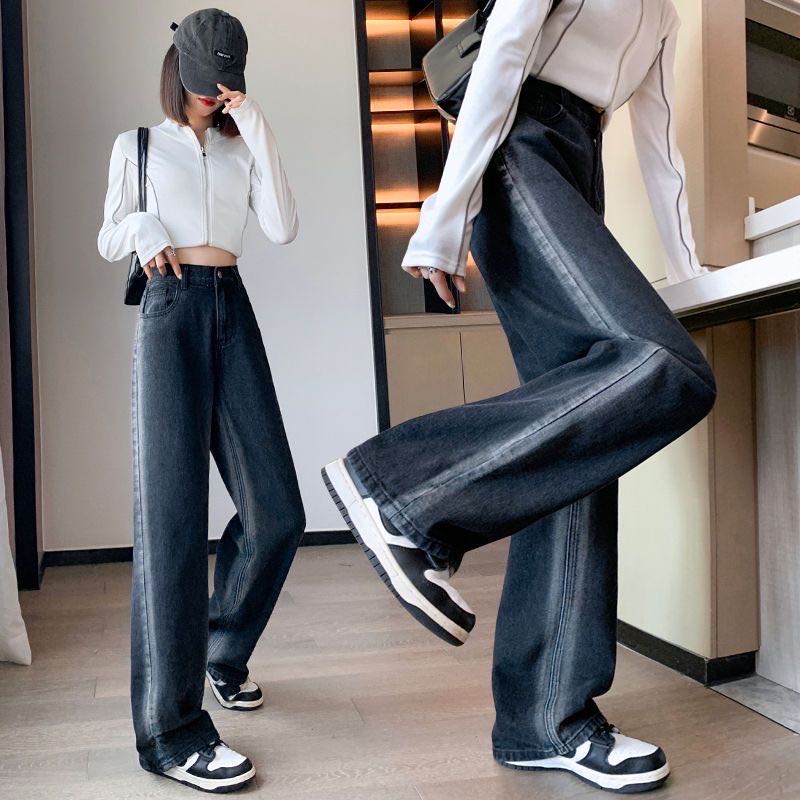 Straight Jeans - 【クーポン利用で4,222円】デニムパンツ レディース 大きいサイズ ワイドパンツ ストレート デニム ストレートデニム ストレートパンツレディース デニムパンツレディース ハイウエスト ゆったり ジーンズ 大きめ ゆったりサイズ ボトムス パンツ ズボン LPEA024(M-6XL)