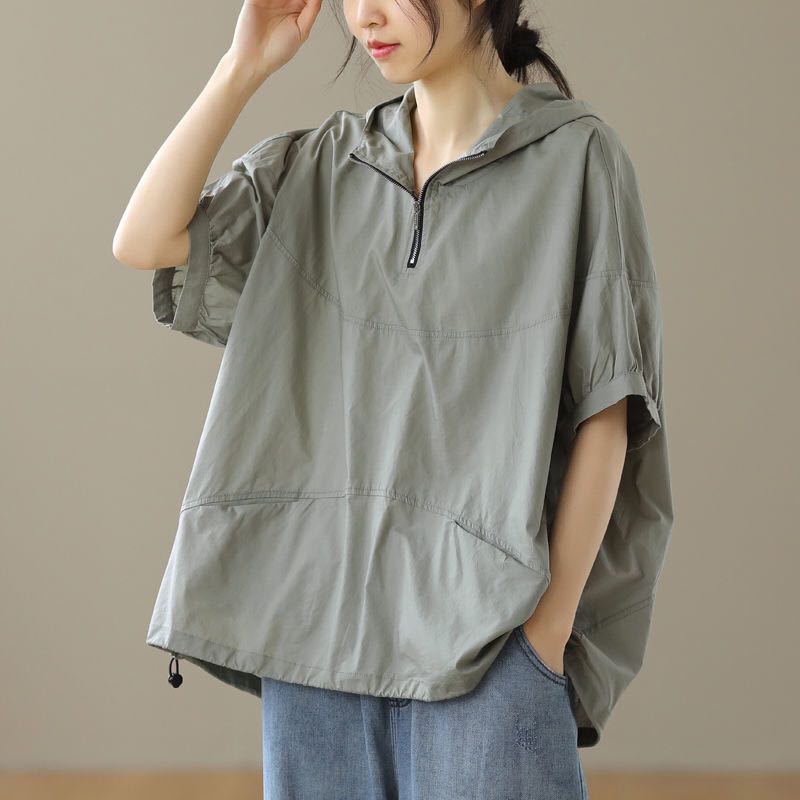 【クーポン利用で2,999円】レディース Tシャツ 夏 ゆったり トップス お洒落トップス 夏シャツレディース 夏服レディース おしゃれ ゆったりTシャツレディース トップス レディースティーシャツ レディーストップス クール 無地 シンプル フード付き カジュアル 薄手 半袖のサムネイル