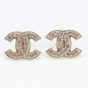 【中古良品】CHANEL シャネル ピアス ラインストーン ココマーク レディース ゴールド