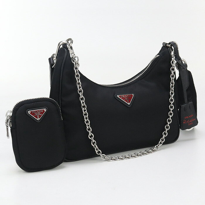PRADA ブラックカゴバック編み込みショルダーバッグ