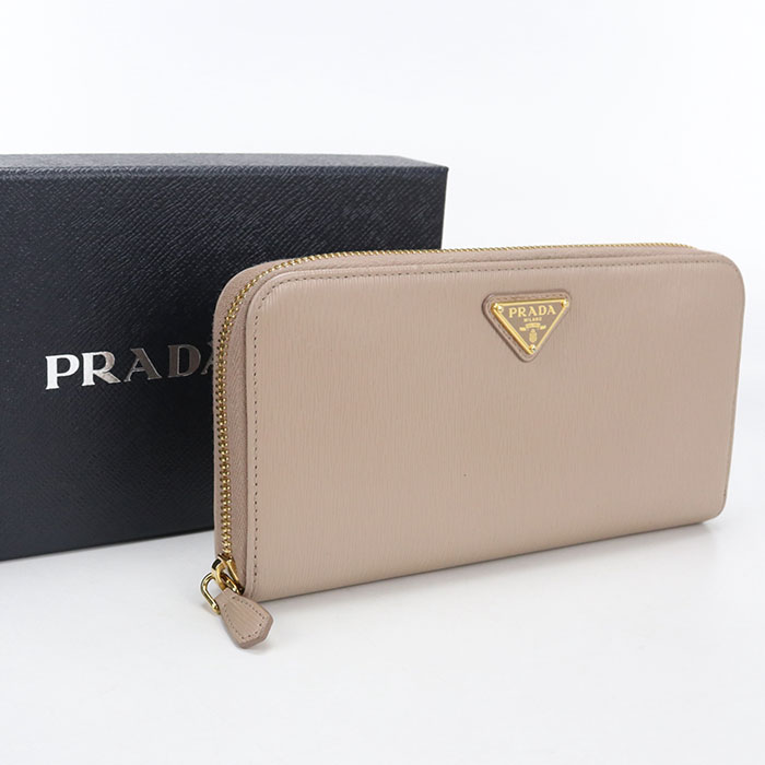 Rakuten - 【中古良品】PRADA プラダ 長財布ラウンドファスナー ジップアラウンド長財布 レディース ベージュ