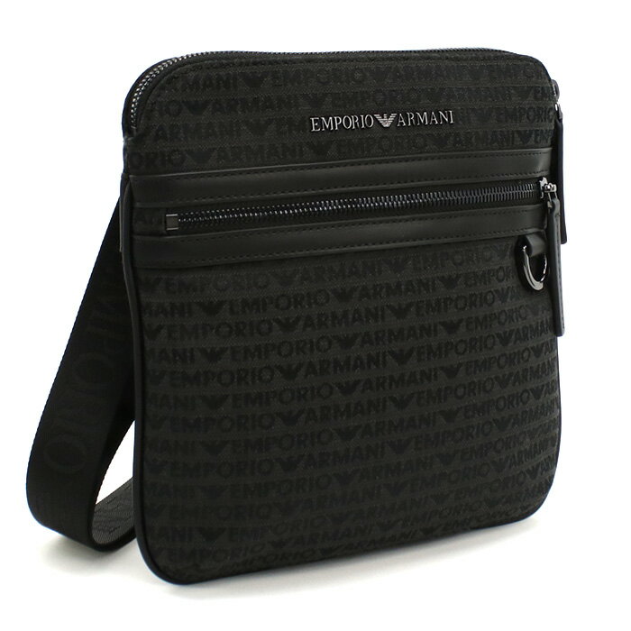 EMPORIO ARMANI エンポリオアルマーニ フラットショルダーバッグ ジャカード オールオーバーレタリング EM001780 AF13823 U8168 メンズ グレー