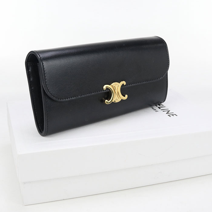 Rakuten - 【4日20時〜限定クーポン】【中古良品】CELINE セリーヌ 長財布二折 10E313DPV.38NO ラージ ウォレット トリオンフ レディース ブラック