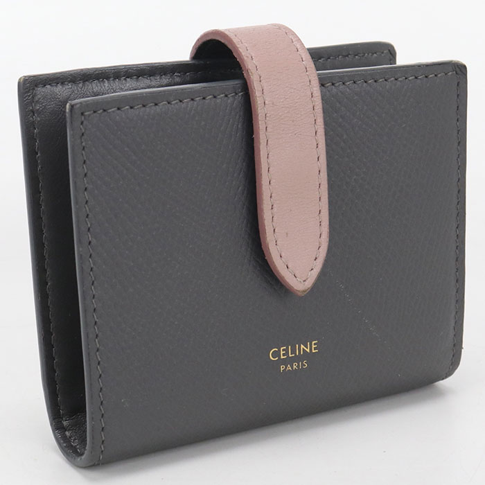 CELINE セリーヌ 二つ折り財布 ブラック レザーウォレット　美品 ロゴ入りブラック二つ折り財布 CELINE
