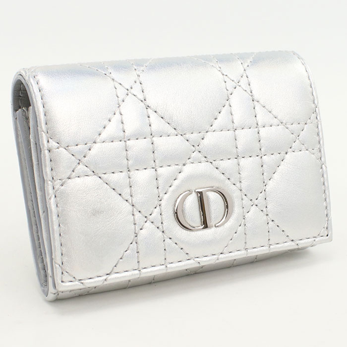 CHRISTIAN DIOR - 【中古良品】DIOR ディオール 二つ折り財布 S5132UWHC グリシンウォレット ディオール カロ レディース シルバー