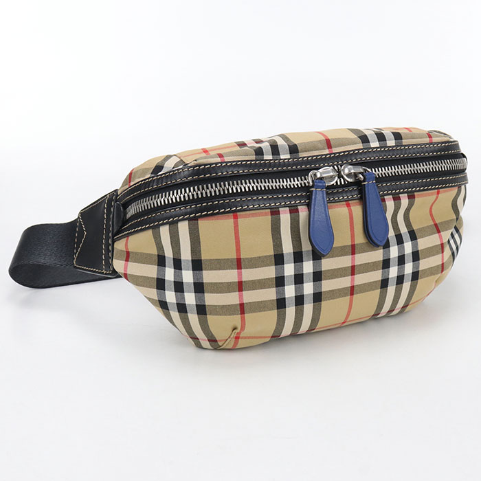 【中古良品】BURBERRY バーバリー ボディバッグ ベルトバッグ ノバチェック メンズ ベージュ