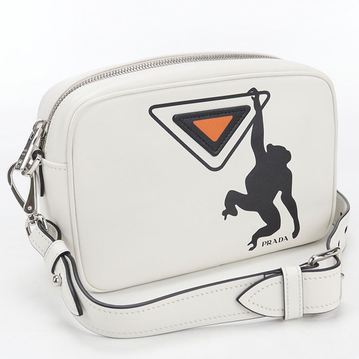 【中古良品】PRADA プラダ 斜め掛け ショルダーバッグ 1BH093 レディース ホワイト