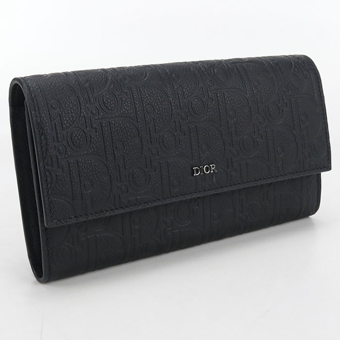 【大開運日ポイント10倍！3/5迄】【中古美品】DIOR ディオール 長財布二折 ロングフラップウォレット ディオールグラビティ メンズ ブラック
