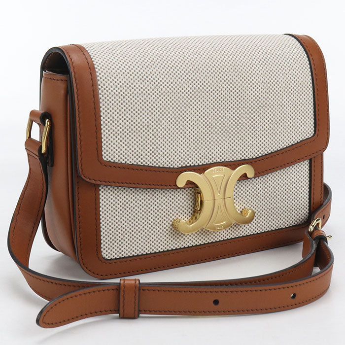 【中古美品】CELINE セリーヌ 斜め掛け ショルダーバッグ クラシック トリオンフバッグ トリオンフ レディース ベージュ