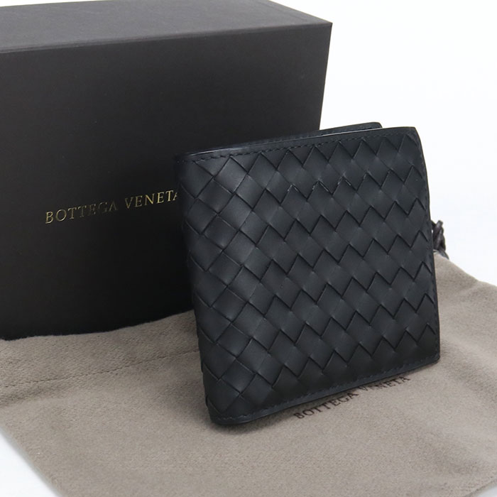 【中古良品】BOTTEGA VENETA ボッテガ・ヴェネタ 二つ折り財布 イントレチャート メンズ ブラック