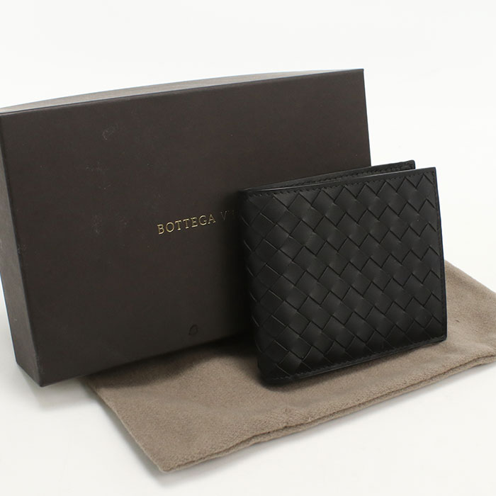 【中古・未使用】BOTTEGA VENETA ボッテガ・ヴェネタ 二つ折り財布 イントレチャート メンズ ブラック