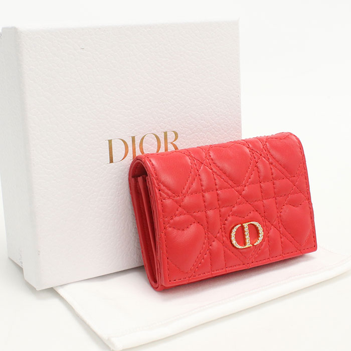 CHRISTIAN DIOR - 【中古・未使用】DIOR ディオール 二つ折り財布 グリシンウォレット ディオール カロ レディース レッド