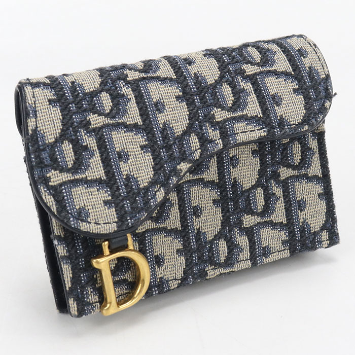 【中古良品】DIOR ディオール 名刺入れ ブルームカードホルダー サドル レディース ネイビー