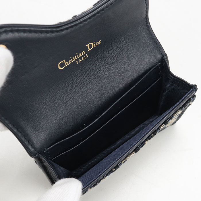 【中古良品】DIOR ディオール 名刺入れ ブルームカードホルダー サドル レディース ネイビー
