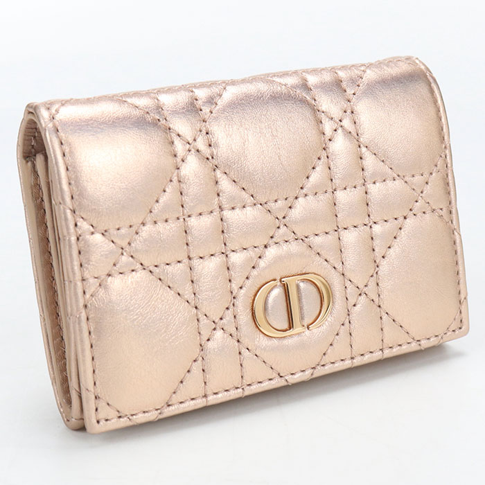 CHRISTIAN DIOR - 【中古良品】DIOR ディオール 二折財布 グリシン ウォレット ディオール カロ レディース ピンク