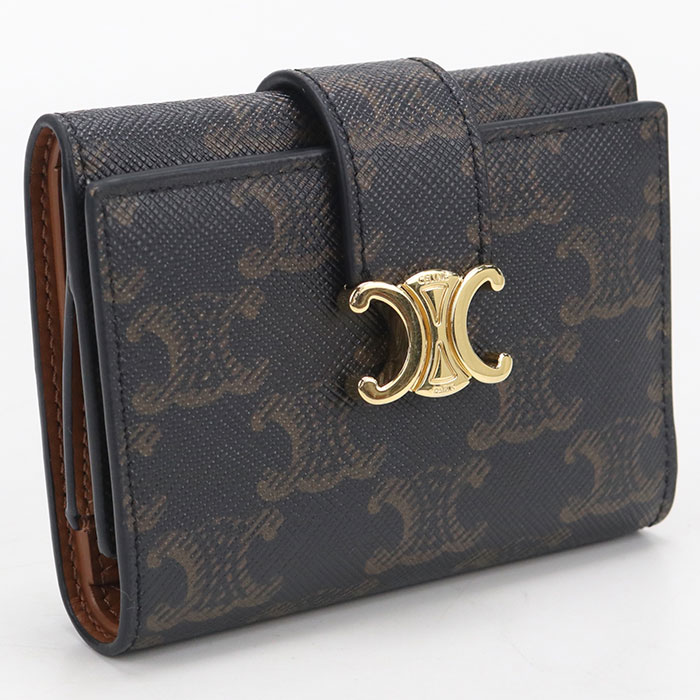 Rakuten - 【中古良品】CELINE セリーヌ 三つ折り財布 ファインストラップウォレットニノ トリオンフキャンバス レディース ブラウン