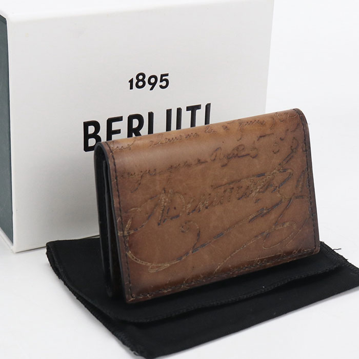 【中古良品】Berluti ベルルッティ 名刺入れ インブイアフラップカードホルダー メンズ ブラウン