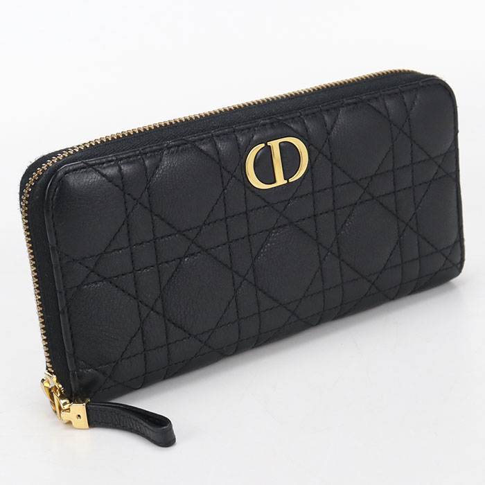 【中古良品】DIOR ディオール 長財布ラウンドファスナー スリムロングウォレット ディオール カロ レディース ブラック