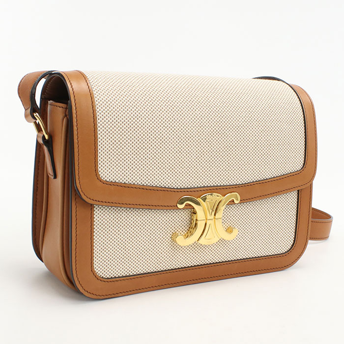 【中古良品】CELINE セリーヌ 斜め掛け ショルダーバッグ トリオンフ レディース アイボリー