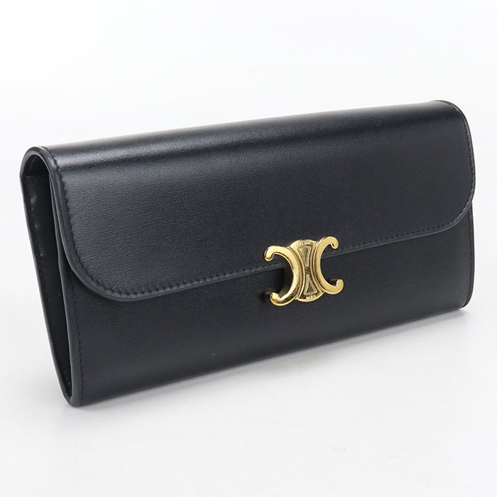 C, G, K - 【中古良品】CELINE セリーヌ 長財布二折 10E313DPV.38NO ラージウォレット トリオンフ レディース ブラック