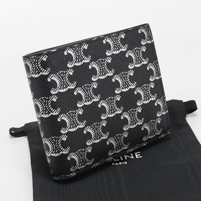 乐天商城 - 【中古良品】CELINE セリーヌ 二折財布 10C87 バイフォールドウォレット トリオンフキャンバス メンズ ブラック