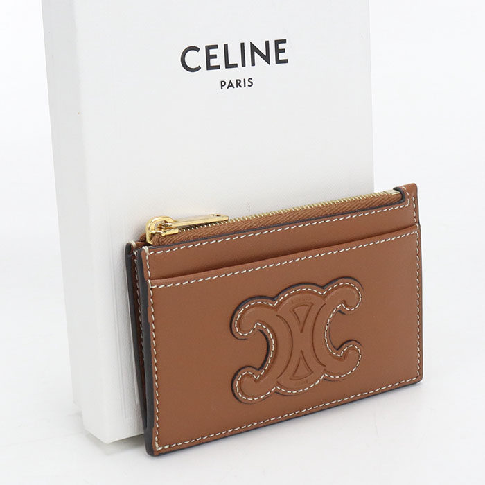 CELINE - 【中古良品】CELINE セリーヌ コインケース ジップ付きカードホルダー キュイルトリオンフ レディース ブラウン