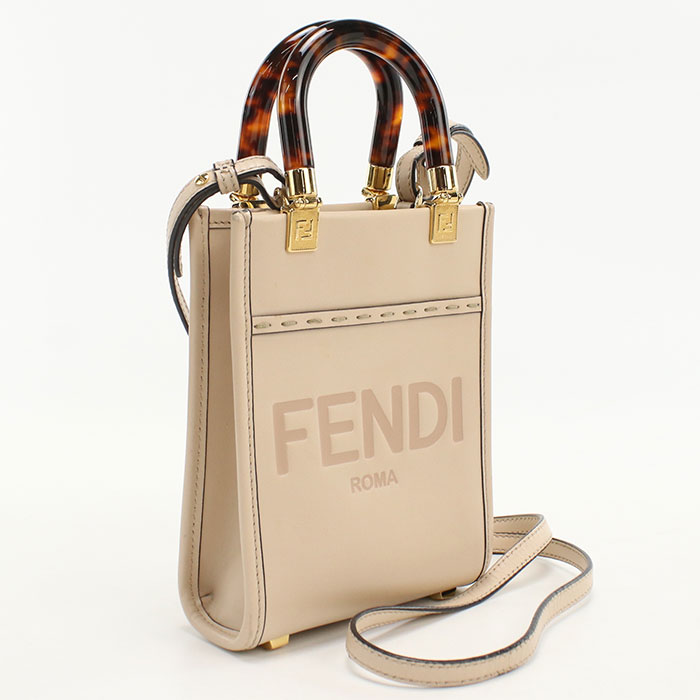 【中古】FENDI フェンディ ハンドバッグ 8BS051 サンシャインショッパーミニ 2WAY レディース ベージュ