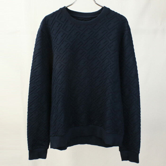 【4日20時〜限定クーポン】【中古良品】FENDI フェンディ ニット FY0178 AM17 ジャージー スウェットシャツ エンボス加工 メンズ ネイビー ＃M