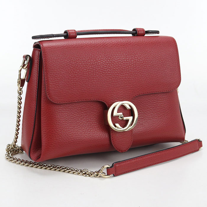 GUCCI - 【中古良品】GUCCI グッチ 斜め掛け ショルダーバッグ 510302 チェーン インターロッキングG レディース レッド