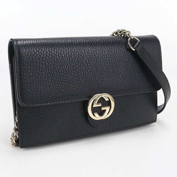 Rakuten - 【中古良品】GUCCI グッチ チェーンウォレット 510314 インターロッキングG レディース ブラック