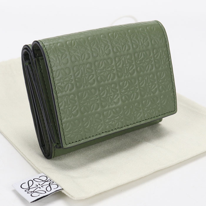 Rakuten - 【4日20時〜限定クーポン】【中古良品】LOEWE ロエベ 三つ折り財布 トライフォールドウォレット リピートアナグラム レディース グリーン