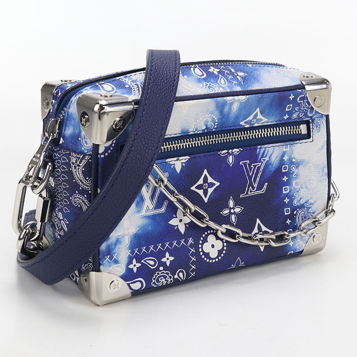 【中古良品】LOUIS VUITTON ルイヴィトン 斜め掛け ショルダーバッグ M20557 ミニソフトトランク モノグラムバンダナ メンズ ブルー