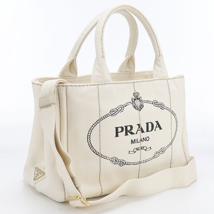 【中古良品】PRADA プラダ トートバッグ 1BG439 2WAY カナパ レディース ホワイト