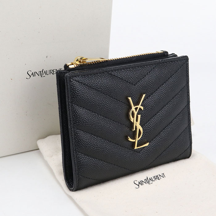 F, H, W - 【中古美品】SAINT LAURENT サンローラン 二つ折り財布 575879 バイフォールドウォレット モノグラム レディース ブラック