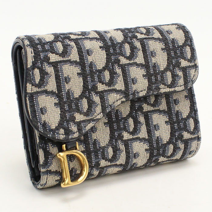 乐天商城 - 【中古良品】DIOR ディオール 三つ折り財布 サドル レディース ネイビー