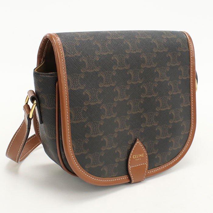 Rakuten - 【中古良品】CELINE セリーヌ 斜め掛け ショルダーバッグ 191502BZJ フォルコ ミディアム トリオンフキャンバス レディース ブラウン