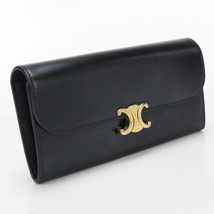 A, E, H, I, L, V, Y - 【中古美品】CELINE セリーヌ 長財布二折 10E313DPV.38NO ラージウォレット トリオンフ レディース ブラック
