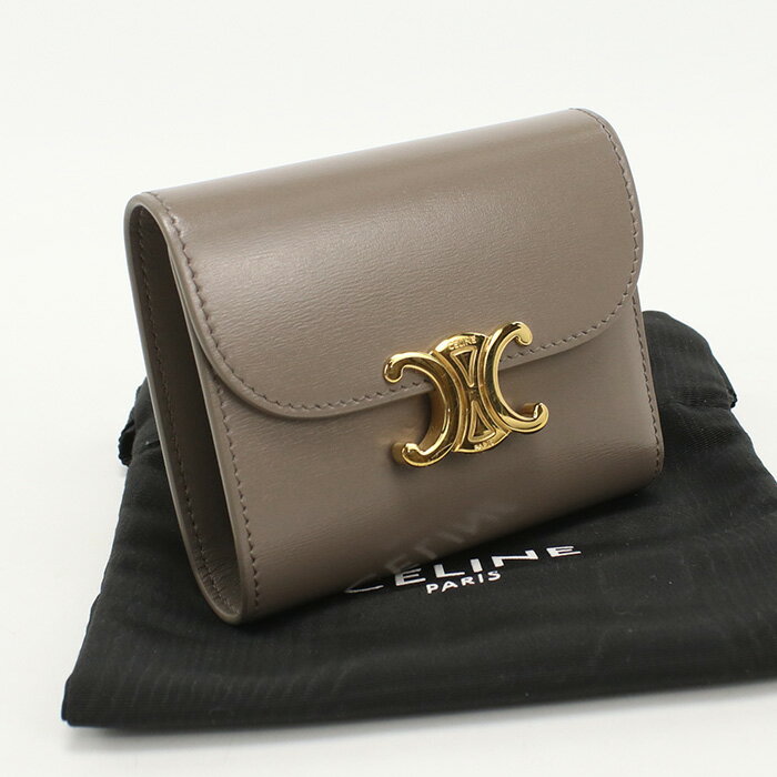 Double-Fold （No Coin Wallet） - 【中古良品】CELINE セリーヌ 三つ折り財布 10D783DPV.10BL スモール　フラップウォレット トリオンフ レディース ベージュ