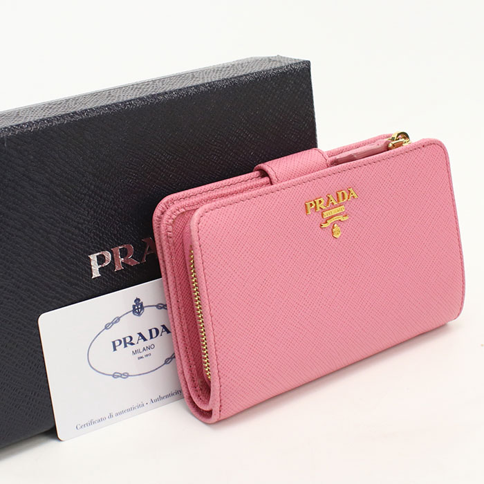 Rakuten - 【4日20時〜限定クーポン】【中古良品】PRADA プラダ 二つ折り財布 1ML225 ZLP FODLG サフィアーノレザー レディース ピンク
