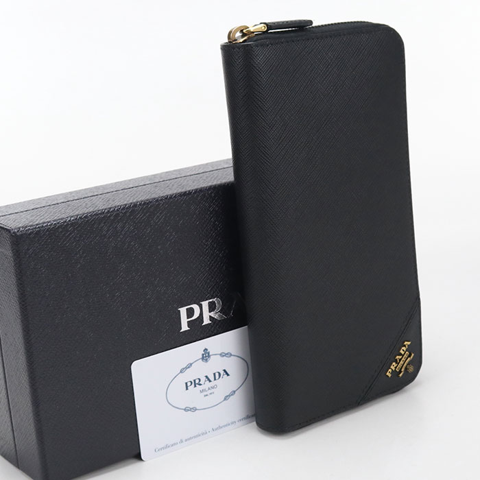 【中古良品】PRADA プラダ 長財布ラウンドファスナー 2ML317 QME F0632 ジップアラウンド サフィアーノレザー メンズ ブラック