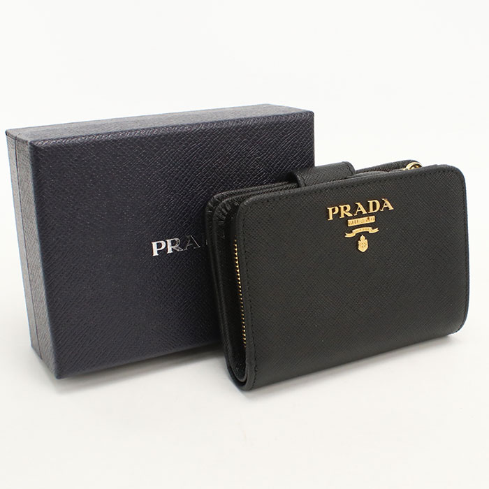 乐天商城 - 【中古美品】PRADA プラダ 二つ折り財布 1ML018 サフィアーノレザー レディース ブラック